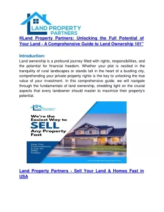 Land Property Partners - Sell Your Land & Homes Fast in USA