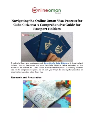 Oman Visa for Cuba Citizens Passport Holders