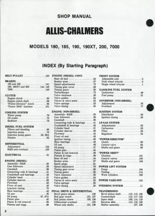 Allis Chalmers Models 190 Tractor Service Repair Manual