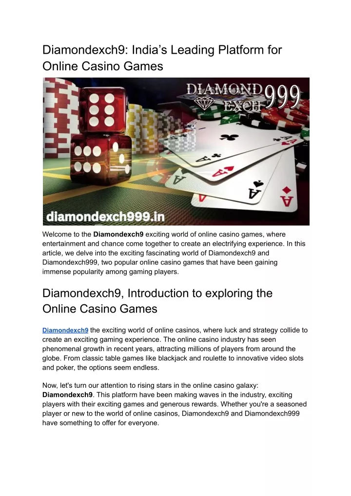 diamondexch9 india s leading platform for online