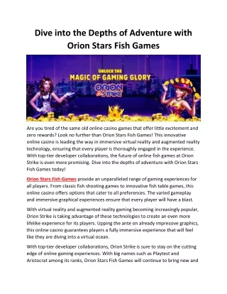 Dive into the Depths of Adventure with Orion Stars Fish Games