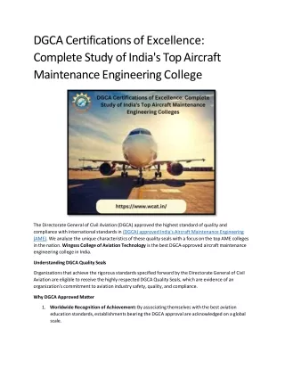 DGCA Certifications of Excellence Complete Study of India's Top Aircraft Maintenance Engineering College