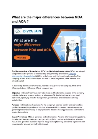 Difference Between MOA and AOA - CA Divya