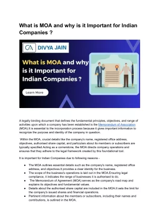 What is MOA and Its Importance - CA Divya