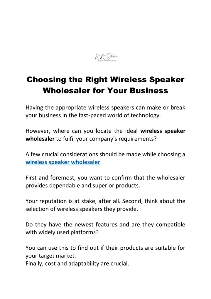 choosing the right wireless speaker wholesaler