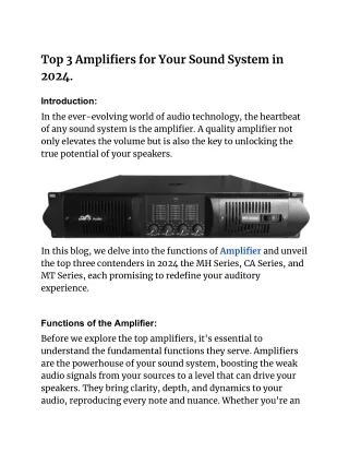 Top 3 Amplifiers for Your Sound System in 2024