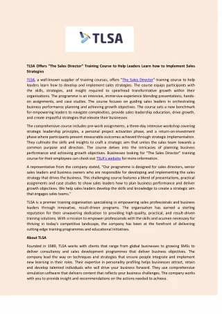 tlsa offers the sales director training course