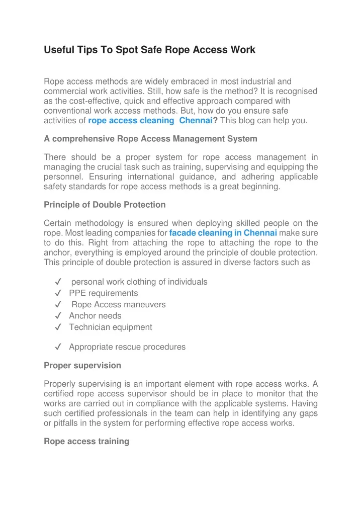 useful tips to spot safe rope access work