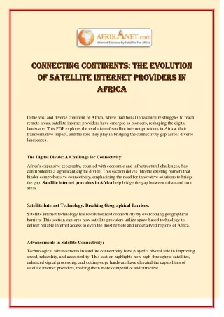 Connecting Continents: The Evolution of Satellite Internet Providers in Africa
