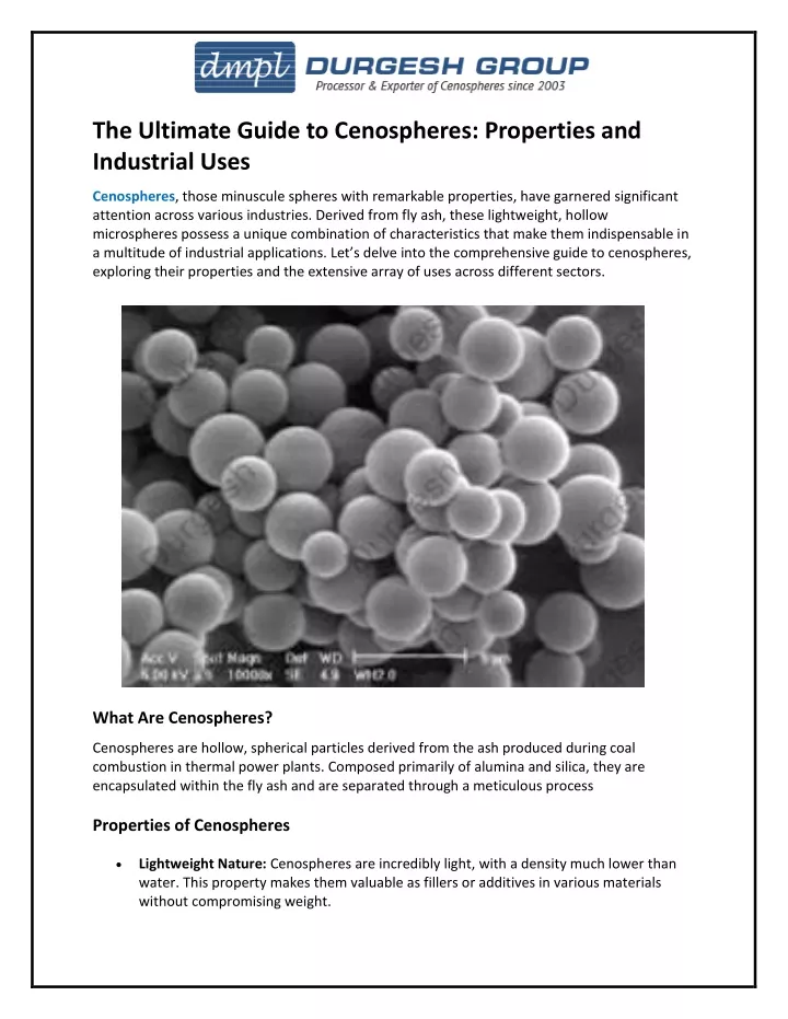 the ultimate guide to cenospheres properties