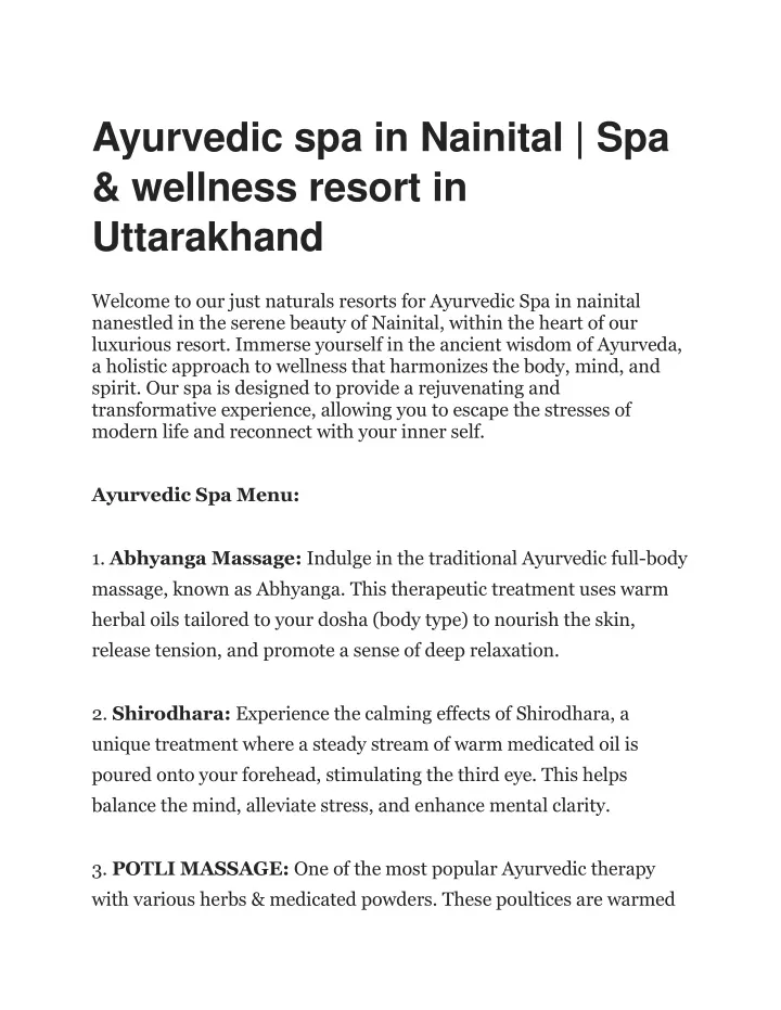 ayurvedic spa in nainital spa wellness resort