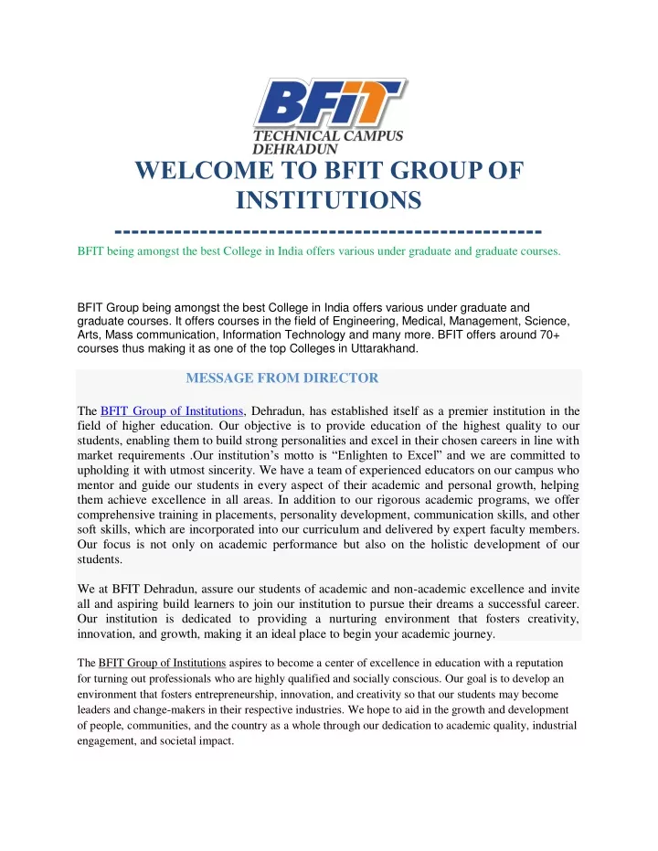 welcome to bfit group of institutions bfit being