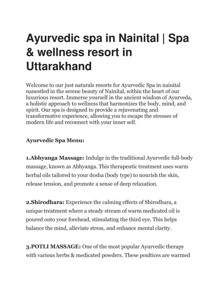 ayurvedic spa in nainital spa wellness resort in uttarakhand