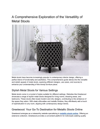 A Comprehensive Exploration of the Versatility and Stylish Appeal of Metal Stools_ Your Ultimate Guide