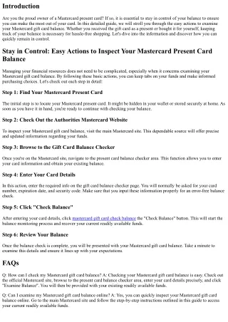 Remain in Control: Basic Actions to Examine Your Mastercard Gift Card Balance