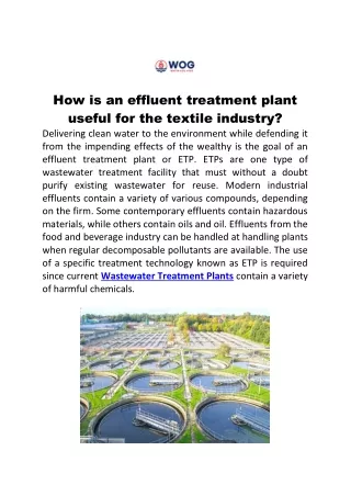 How is an effluent treatment plant useful for the textile industry