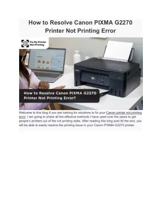 How to Resolve Canon PIXMA G2270 Printer Not Printing Error