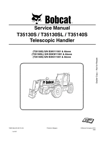 Bobcat T35130S Telescopic Handler Service Repair Manual (SN B3KV11001 and Above)