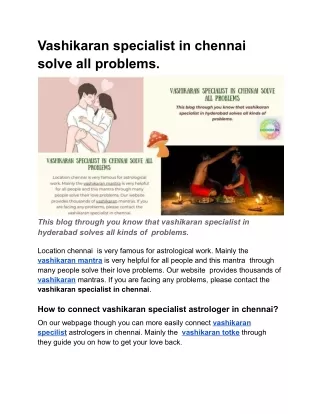 Vashikaran specialist in chennai solve all problems.