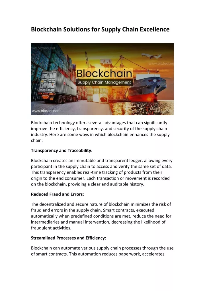 blockchain solutions for supply chain excellence