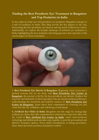 Finding the Best Prosthetic Eye Treatment in Bangalore and Top Ocularists in India
