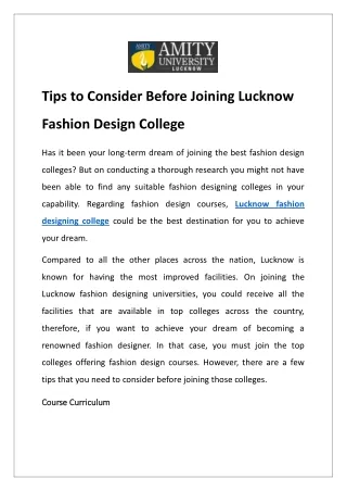 Tips to Consider Before Joining Lucknow Fashion Design College
