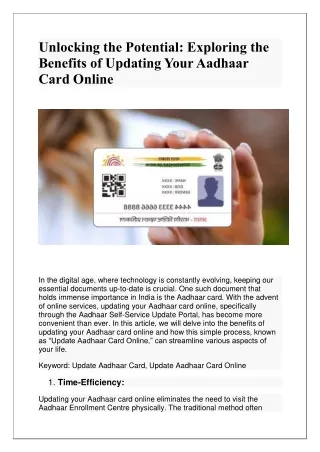 Unlocking the Potential: Exploring the Benefits of Updating Your Aadhaar Card On