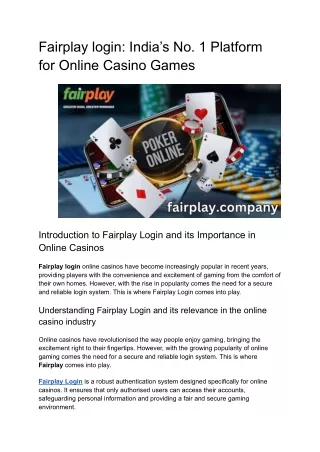 Fairplay login_ India’s No 1 Platform for Online Casino Games