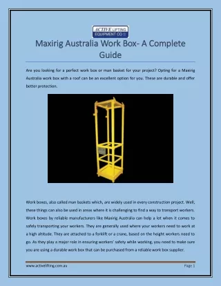 Maxirig Australia Work Box- A Complete Guide