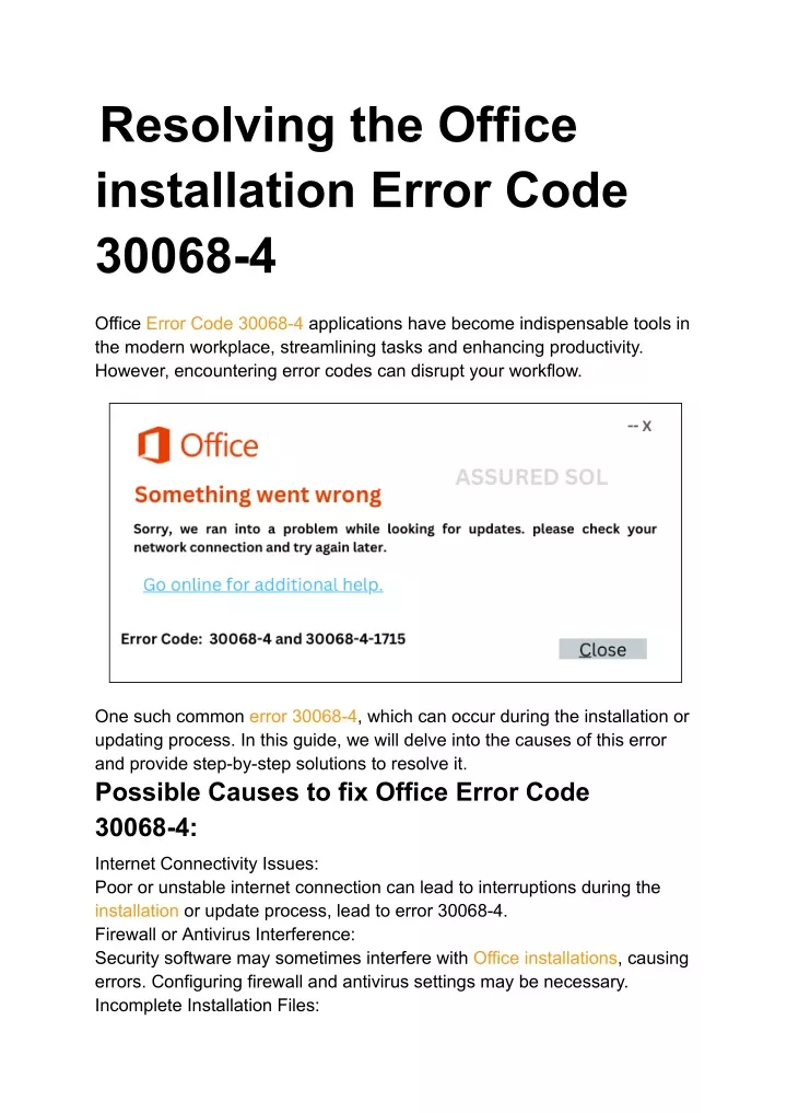 resolving the office installation error code