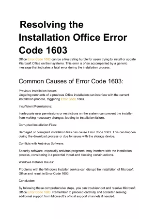 Resolving the Installation Office Error Code 1603