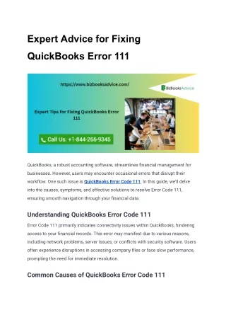 Expert Advice for Fixing QuickBooks Error 111
