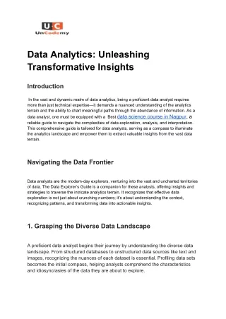 Data Analytics: Unleashing Transformative Insights