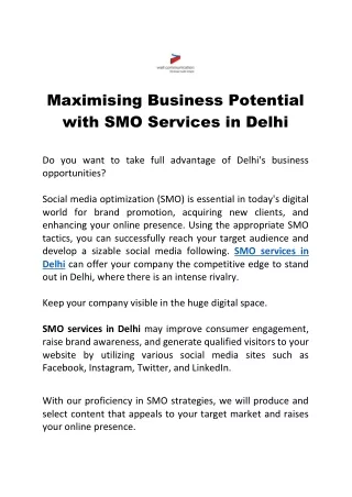 Maximising Business Potential with SMO Services in Delhi