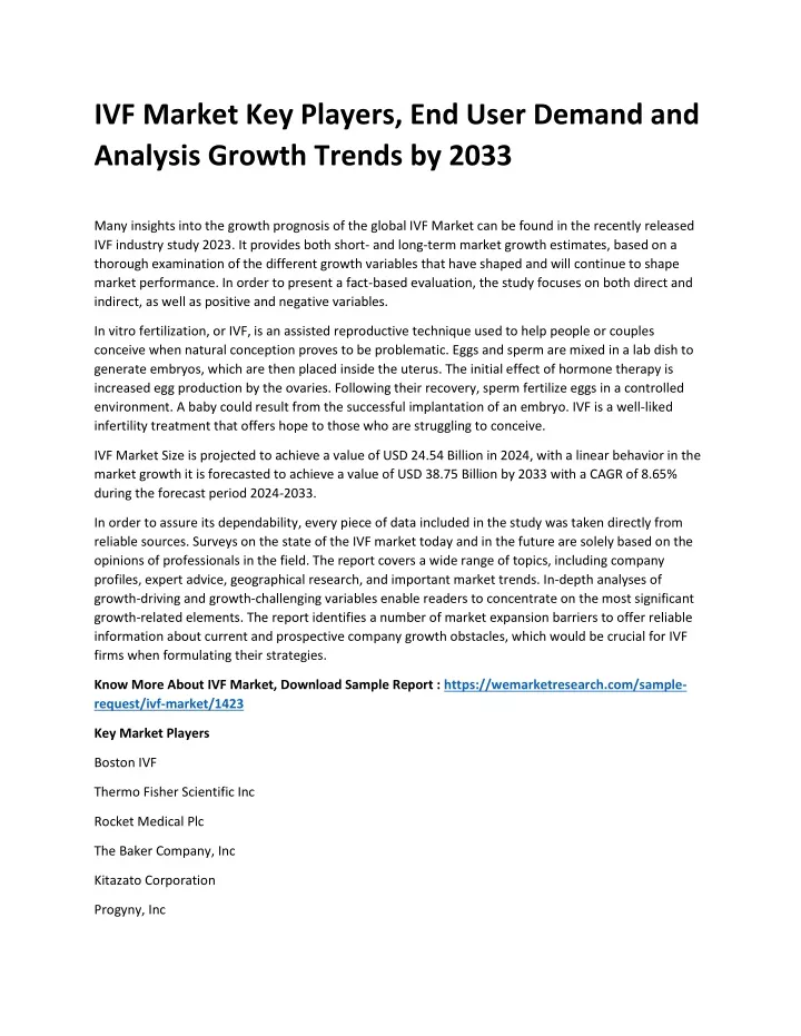 ivf market key players end user demand