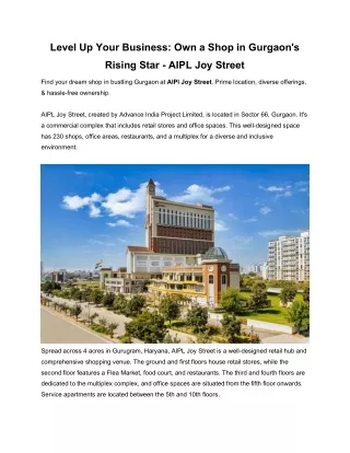 Level Up Your Business Own a Shop in Gurgaon's Rising Star - AIPL Joy Street