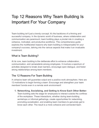 Top 12 Reasons Why Team Building Is Important For Your Company