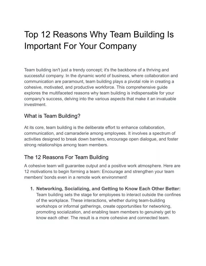 top 12 reasons why team building is important