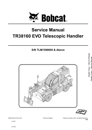 Bobcat TR38160 EVO Telescopic Handler Service Repair Manual (SN TLM1590000 and Above)