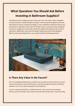 What Questions You Should Ask Before Investing in Bathroom Supplies?