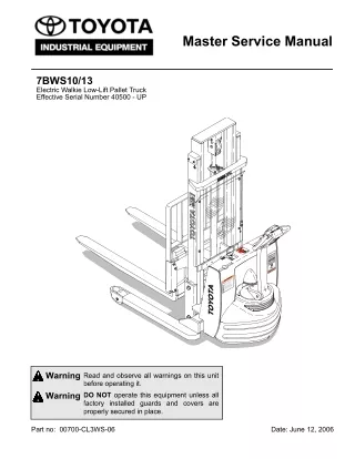 Toyota 7BWS10 Electric Walkie Low-Lift Pallet Truck Service Repair Manual