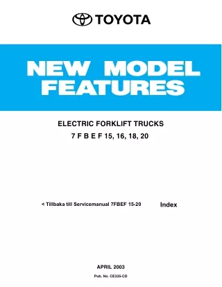 Toyota 7FBEF18 Electric Forklift Trucks Service Repair Manual