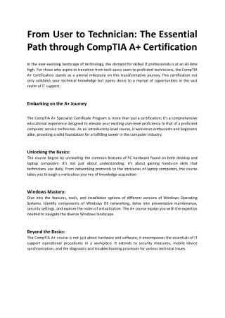 From User to Technician_ The Essential Path through CompTIA A  Certification.docx