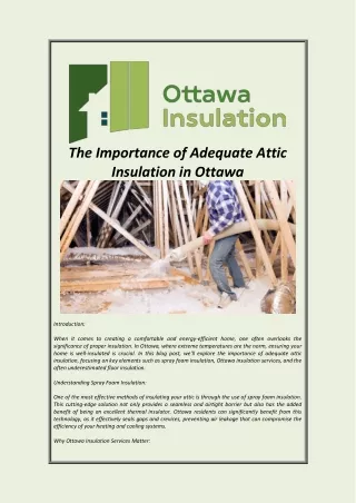 The Importance of Adequate Attic Insulation in Ottawa