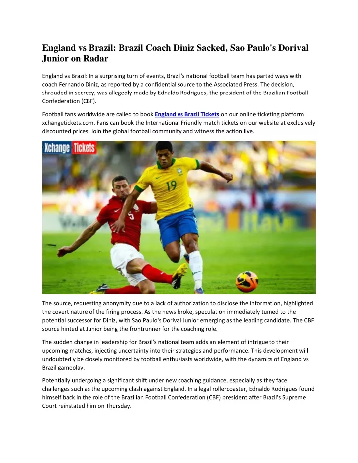 england vs brazil brazil coach diniz sacked
