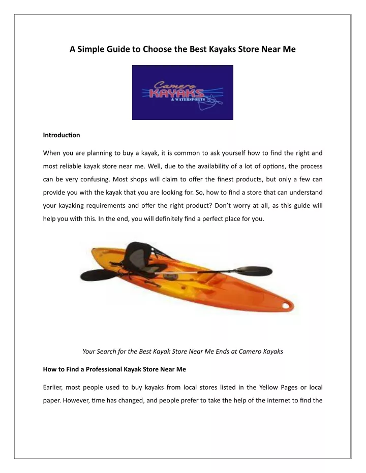 a simple guide to choose the best kayaks store