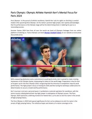 Paris Olympic Olympic Athlete Hamish Kerr's Mental Focus for Paris 2024