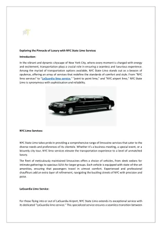 Exploring the Pinnacle of Luxury with NYC State Limo Services