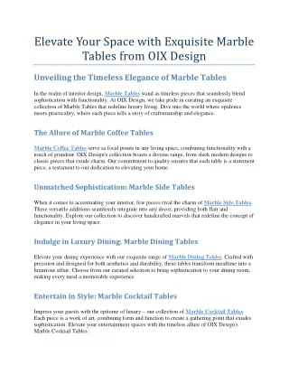 elevate your space with exquisite marble tables