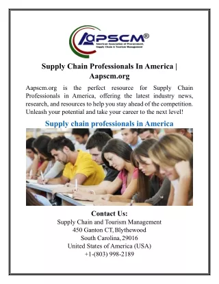 Supply Chain Professionals In America | Aapscm.org